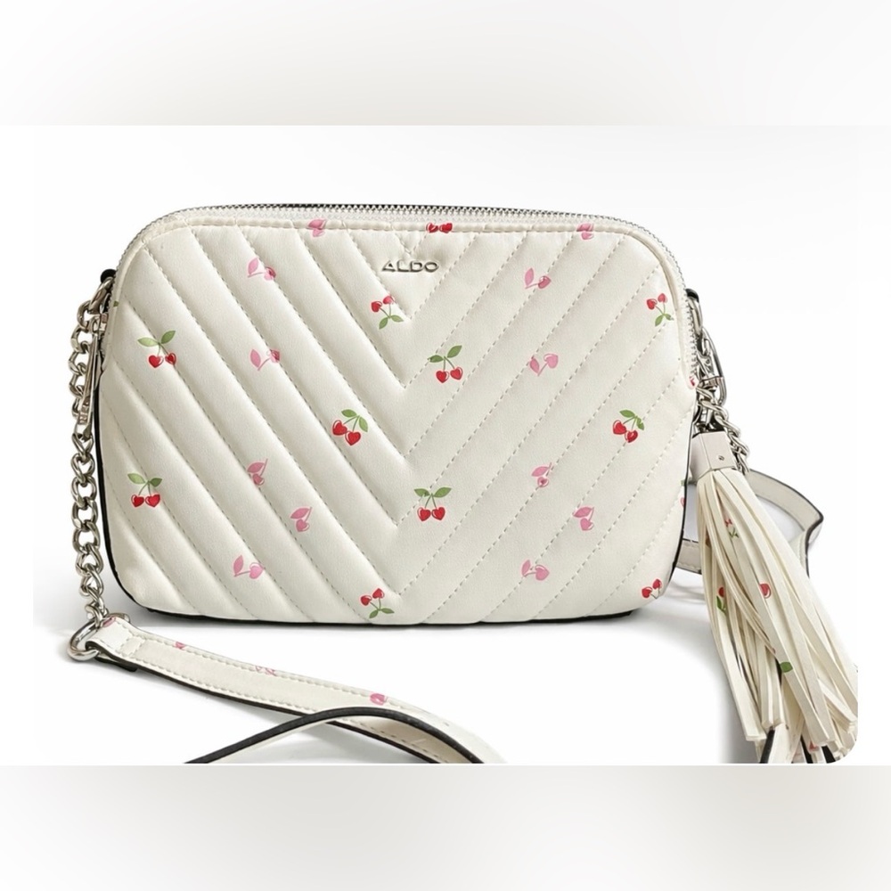 Aldo NWT Quilted Cherry Double Zip Crossbody w/Removable Tassel